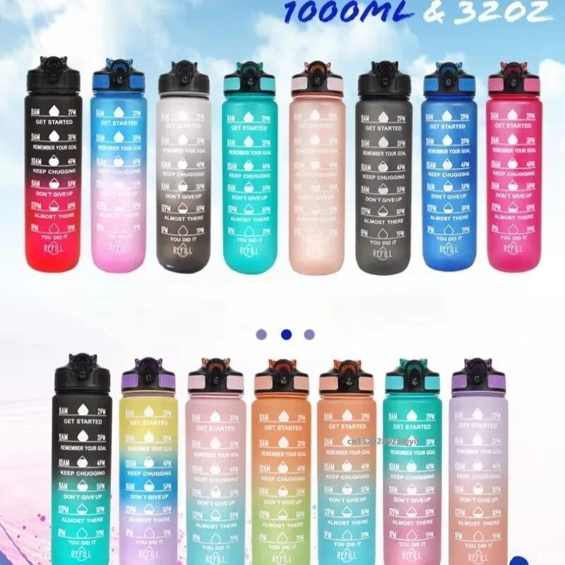 1000ML Capacity Sports Water Bottle Motivational Leak Proof Gym & Sports Drink