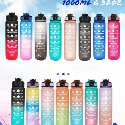 1000ML Capacity Sports Water Bottle Motivational Leak Proof Gym & Sports Drink