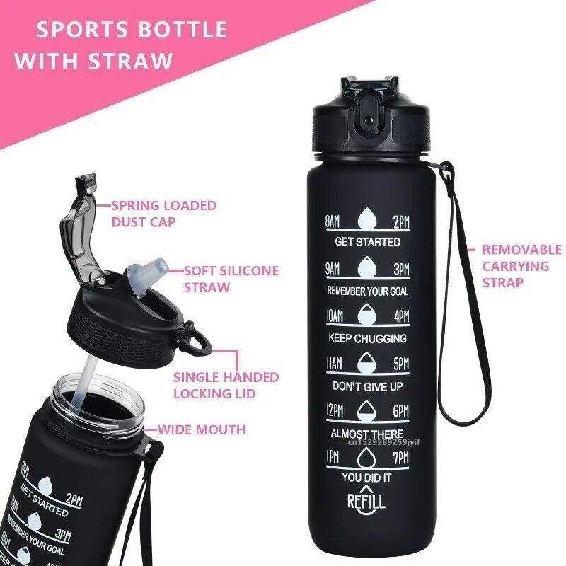 1000ML Capacity Sports Water Bottle Motivational Leak Proof Gym & Sports Drink