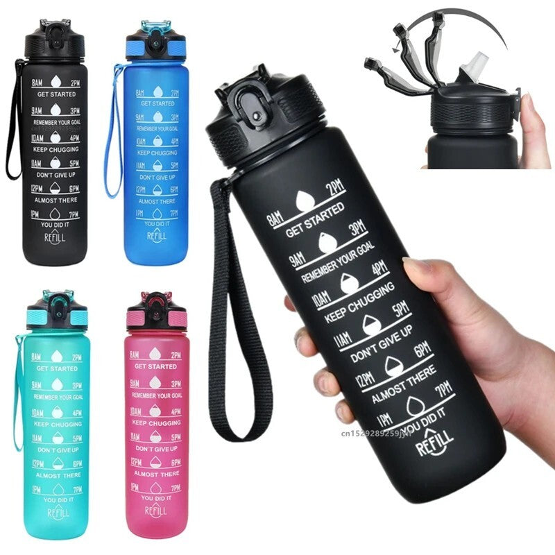 1000ML Capacity Sports Water Bottle Motivational Leak Proof Gym & Sports Drink