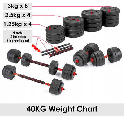 15/20/30/40 Kg Dumbbell Barbell Weight Set Pair Hand Weights Gym Fitness Workout
