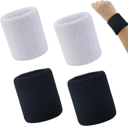 4 Pack Sweatbands Sports Wristband Cotton Sweat Band for Men and Women, Good For