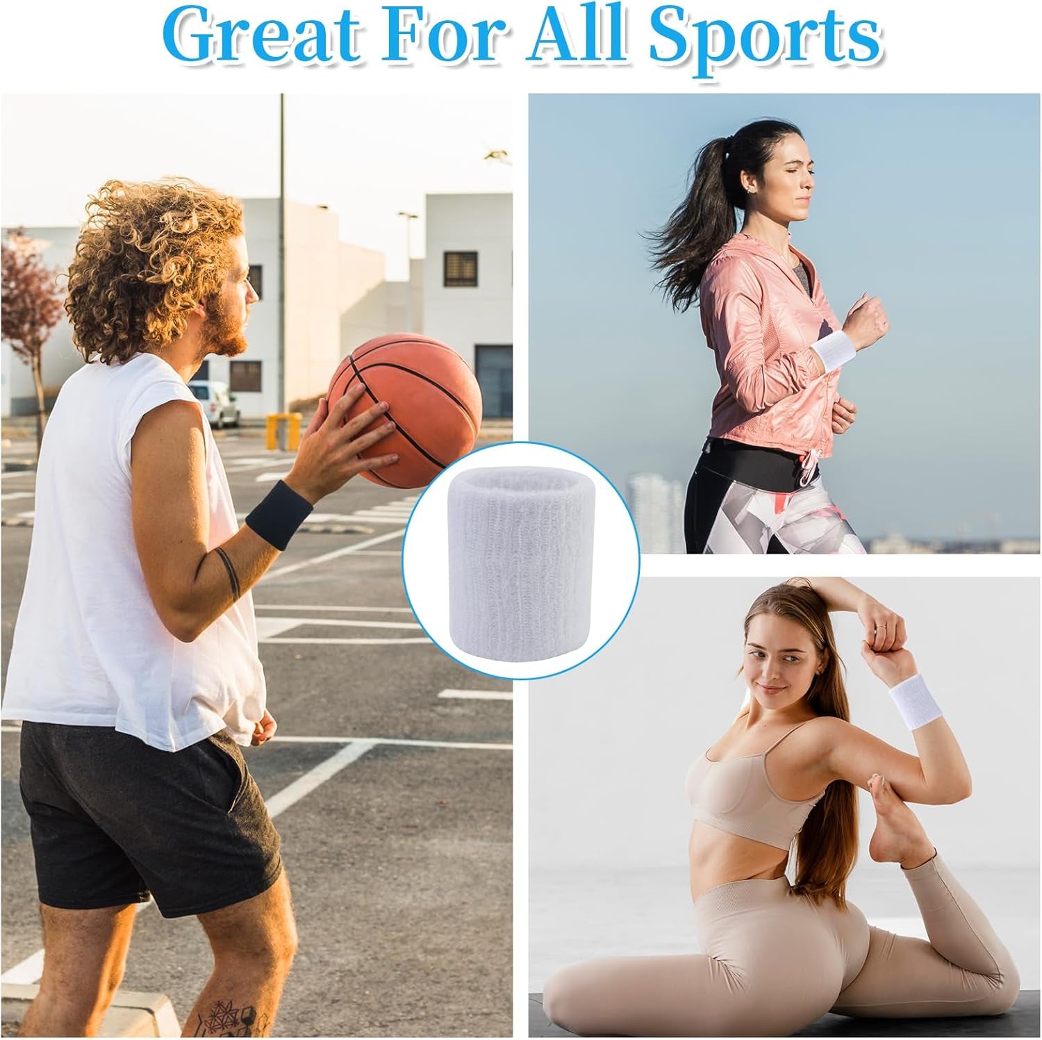 4 Pack Sweatbands Sports Wristband Cotton Sweat Band for Men and Women, Good For