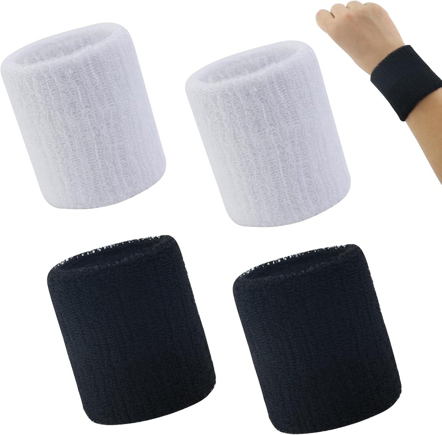 4 Pack Sweatbands Sports Wristband Cotton Sweat Band for Men and Women, Good For