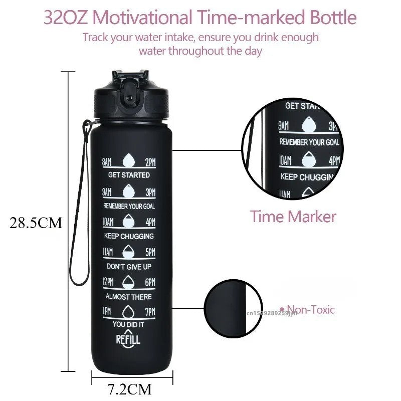 1000ML Capacity Sports Water Bottle Motivational Leak Proof Gym & Sports Drink
