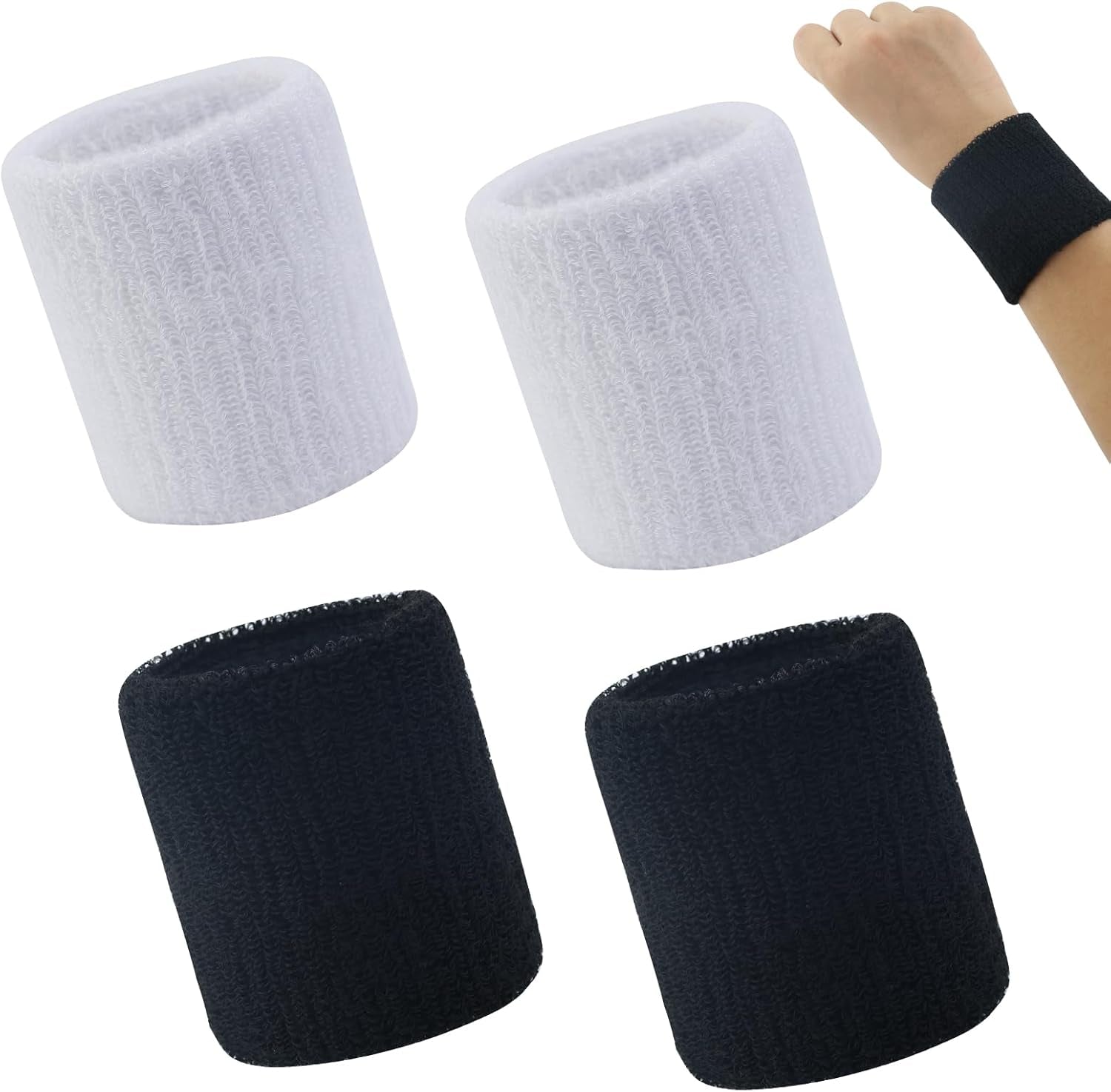 4 Pack Sweatbands Sports Wristband Cotton Sweat Band for Men and Women, Good For